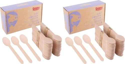 Miniatura 9 de Gmark Cucharas de madera de 100 quilates, 6.5 pulgadas de longitud, sin plástico, respetuoso con el medio ambiente, cubiertos de madera