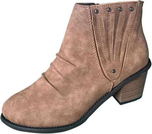 Miniatura 4 de Botas de tobillo para mujer con talón, botines de cuña para mujer, estilo retro, con corte en V, cómodas botas cortas de cuero con cierre