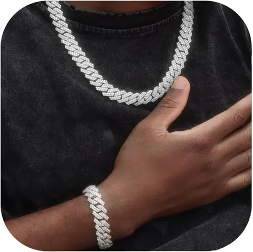 Cadena y pulsera de eslabones cubanos de oro y plata para hombres y mujeres Collar de diamantes Iced Out Miami Cuban Hip Hop Joyería