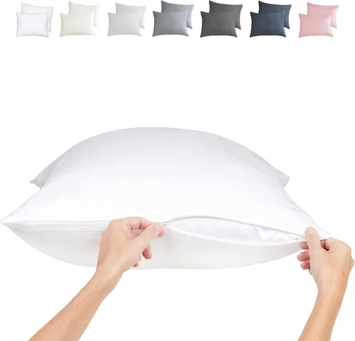 Miniatura 9 de Fundas de almohada con cremallera, tamaño estándar 26 x 20 pulgadas, 100% viscosa derivada de bambú, paquete de 2, color crema, fundas de almohada