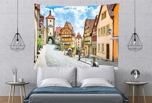 Miniatura 4 de BELECO Tapiz de calle de pueblo alemán, tapiz de Oktoberfest de 106 x 70 pulgadas, tapiz de Rothenburg Baviera, Alemania, tapiz para colgar