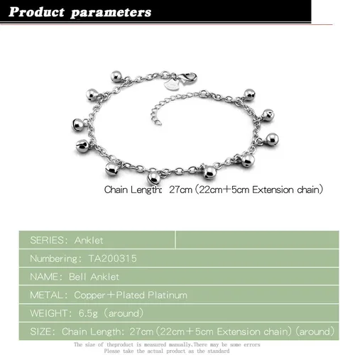 Miniatura 3 de H&Beautimer Tobillera de plata de moda con linda cadena de pie de campana para mujer, pulsera de tobillo de playa con cierre de langosta ajustable