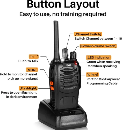 Miniatura 5 de TID TD-V2 Walkie Talkies para adultos con auricular y 8 baterías, radios de 2 vías, Walkie Talkies de largo alcance con radio bidireccional