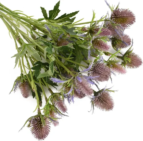 Miniatura 9 de Flores artificiales de eryngium en aerosol, 2 unidades, flores artificiales de acebo de mar para el día de San Valentín, ramo de novia, corona