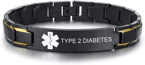 Miniatura 11 de VNOX Pulsera ajustable de acero inoxidable cepillado de 2 tonos con grabado personalizado gratis, identificación de alerta médica, unisex