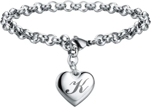 Pulseras de acero inoxidable y dije en forma de corazón con inicial, 26 letras del alfabeto para mujer, regalos para el Día del Amor y la Amistad