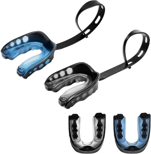Miniatura 7 de Paquete de 2 protectores bucales de fútbol, protectores bucales deportivos para jóvenes, boquilla de fútbol con correa para jóvenes y adultos, pieza