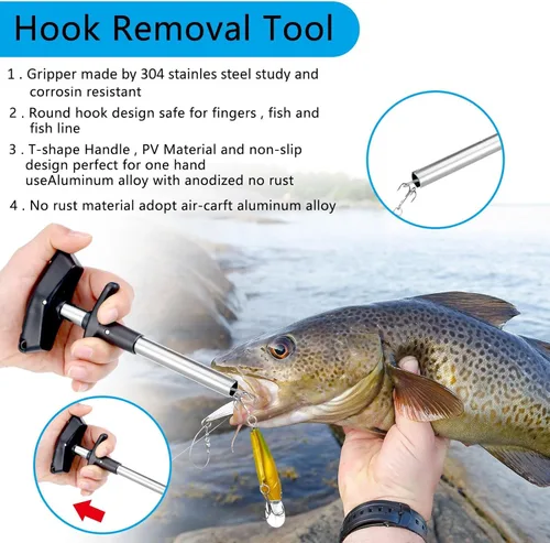 Miniatura 6 de Hungdao Kit de herramientas de red de pesca de 7 piezas para niños y hombres, accesorios de pesca, incluye herramienta de extracción de ganchos