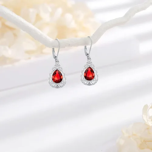 Miniatura 38 de Aretes colgantes de plata de ley con diseño de árbol de la vida, flor, abeja, animales, gato, colibrí, piedra lunar, turquesa, aretes con cierre