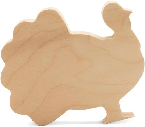 Recorte de pavo de madera gruesa de 4 pulgadas, paquete de 2 manualidades de animales de madera para pintar para decoración de bandeja escalonada de