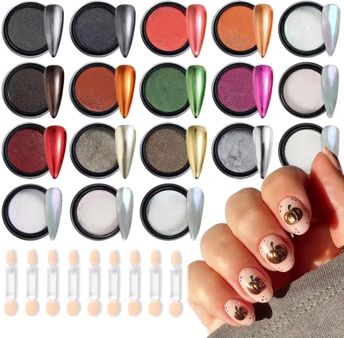 Miniatura 8 de Juego de polvos de uñas cromados, 14 colores, rosa, azul, plateado, efecto metálico, polvo de espejo para uñas con pinceles, pigmento holográfico