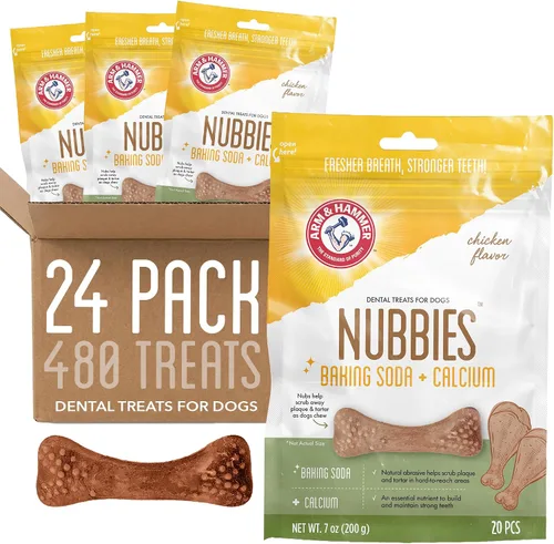 Miniatura 5 de Arm & Hammer for Pets Nubbies Golosinas Dentales Bicarbonato de sodio Calcio Nubbed Texture Scrubs Placa Tartar Sabor Pollo Refresca el Aliento
