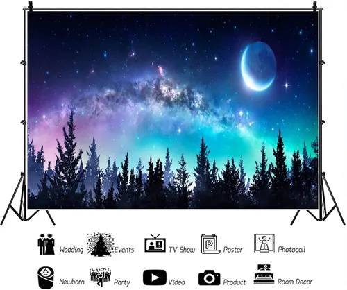 Miniatura 2 de AOFOTO Telón de fondo de bosque de cielo nocturno de 5 x 3 pies, universo, nebulosa, galaxia, cielo estrellado, fondo para fotos, luces coloridas