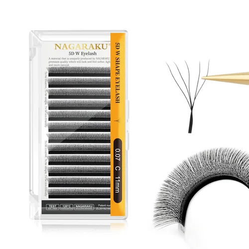 Miniatura 241 de NAGARAKU Extensiones de pestañas Double Tips 4D W, suministros con puntas dobles, gruesas con rizado D de 0.07 mm, bandeja mixta 8-15 mm, 0.07-D
