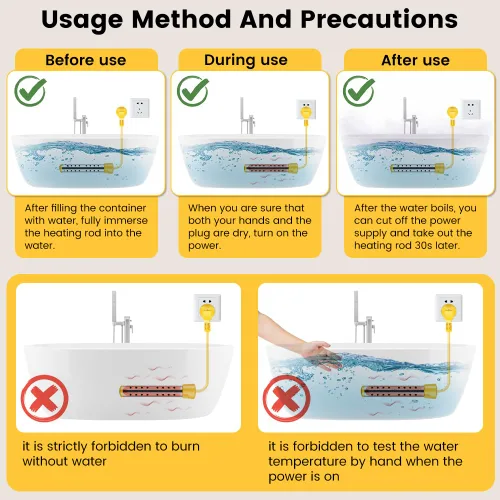 Miniatura 5 de Calentador de agua de inmersión de 1500 W, certificado UL, calentador de agua sumergible portátil con control inteligente de temperatura, acero