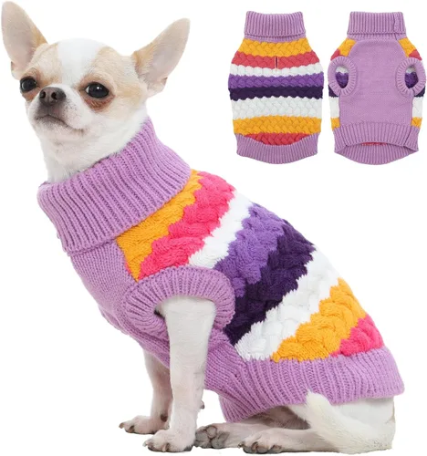 Miniatura 11 de Kuoser Suéter grande para perro, suéteres de punto de cuello alto para perros grandes, rayas coloridas, chaleco de punto para mascotas, ropa cálida