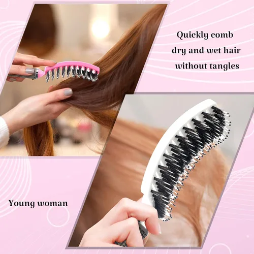 Miniatura 3 de Patelai 3 cepillos curvados de cerdas de jabalí ventiladas, cepillo de pelo desenredante de secado rápido, para cabello húmedo, largo y rizado, 3