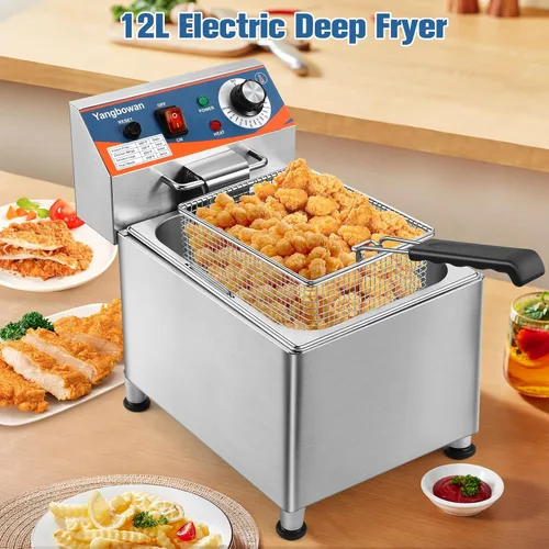 Miniatura 7 de Freidora comercial de 12 L, freidora de 1800 W con cesta, temperatura ajustable, tapa, olla de acero inoxidable, freidora eléctrica para restaurante
