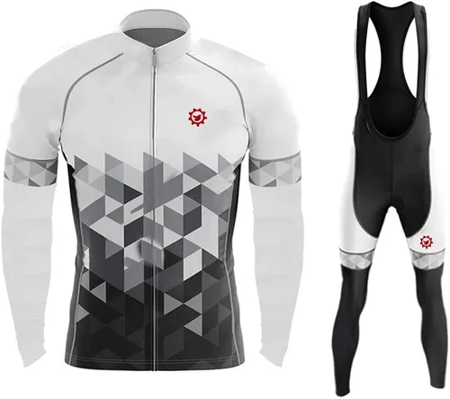 GCRFL Winter Cycling Jersey Sets Thermal Fleece Bike Jersey + Bib Pants, Long Sleeve Cycling Clothing Sets for Man