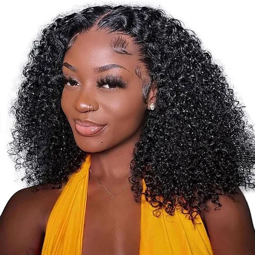 Forevermore Pelucas de cabello humano rizado con cierre de 4 x 4 para mujer, sin pegamento, 16 pulgadas, ondas de agua, pelucas de cabello humano