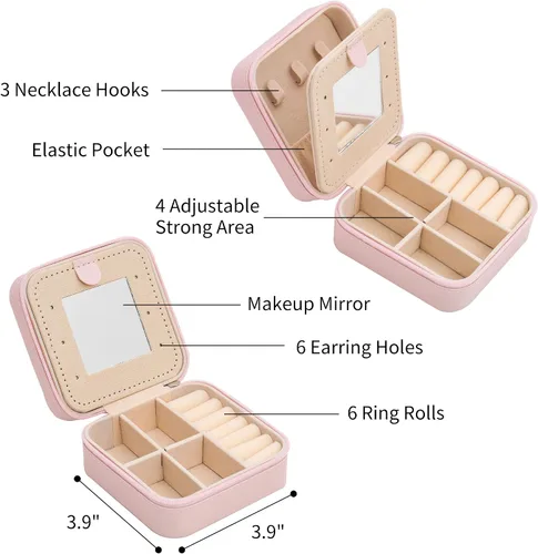Miniatura 2 de Uhelper Joyero de viaje Joyero con dije de inicial Joyero multifuncional personalizado Regalos de cumpleaños para mujeres, D-rosa