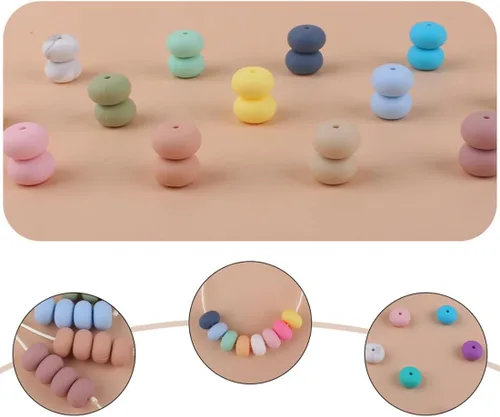 Miniatura 4 de Decoendiy 100 cuentas sueltas de ábaco de silicona de 0.59 pulgadas, cuentas gruesas planas y redondas, cuentas espaciadoras de silicona, cuentas