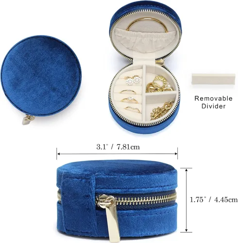 Miniatura 84 de BLUTETE Joyero de viaje organizador de terciopelo con anillos de espejo, aretes, collares, caja organizadora de almacenamiento (negro)