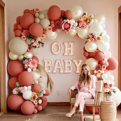 Miniatura 9 de Guirnalda de globos de color rosa polvoriento, globos de doble relleno, color rosa malva, kit de arco de globos de arena blanca perla para despedida