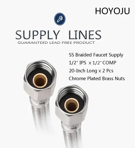 Miniatura 2 de Líneas de suministro de agua de acero inoxidable trenzado SUS304 para inodoro, tubos conectores de grifo de baño con tuerca de latón 1/2"-14NPSM a