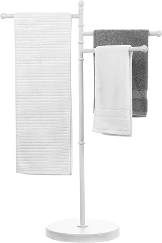 Miniatura 9 de MyGift Toallero de pie para baño, toallero independiente de 40 pulgadas con 3 brazos de barra giratorios, soporte de toalla colgante negro mate