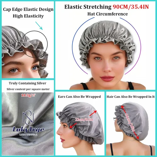 Miniatura 3 de Sombrero Faraday, gorro de protección EMF, gorro de tela plateada para dormir, bloquea el 99% de WiFi, Bluetooth, torres celulares, blindaje 5G