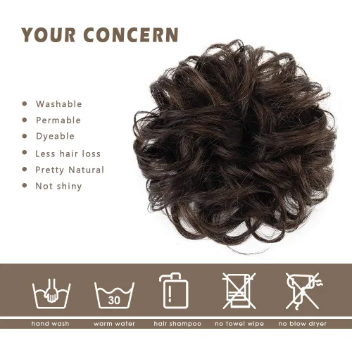 Miniatura 4 de Barsdar - Moño de cabello 100 % humano, Moño desordenado, Extensiones de cola de caballo, Moño de cabello rizado, Pieza de cabello para Marrón oscuro