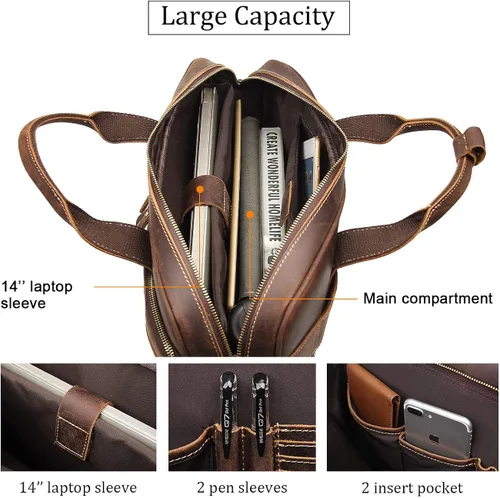 Miniatura 4 de Augus Bolso bandolera de cuero para hombre mochila de viaje vintage de 17 pulgadas maletín para portátil