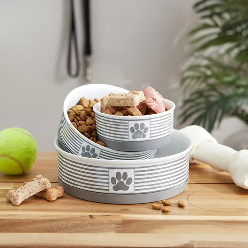 Miniatura 5 de DII Hueso seco Bol mascota de cerámica para comida & agua, con borde de silicona para antideslizante Pequeño, Mediano, Grande Perros y Gatos, L, Gris