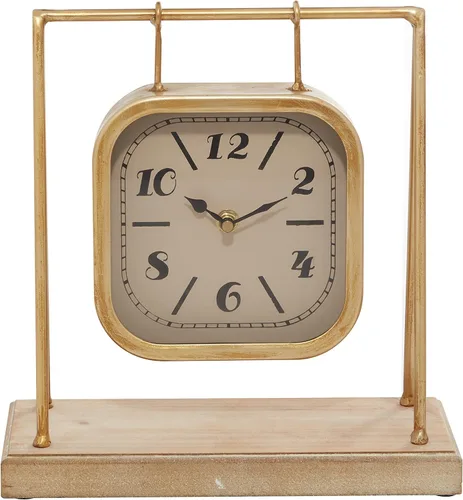 Miniatura 3 de Deco 79 Reloj de péndulo de madera con base de madera, 10 x 5 x 11 pulgadas, dorado
