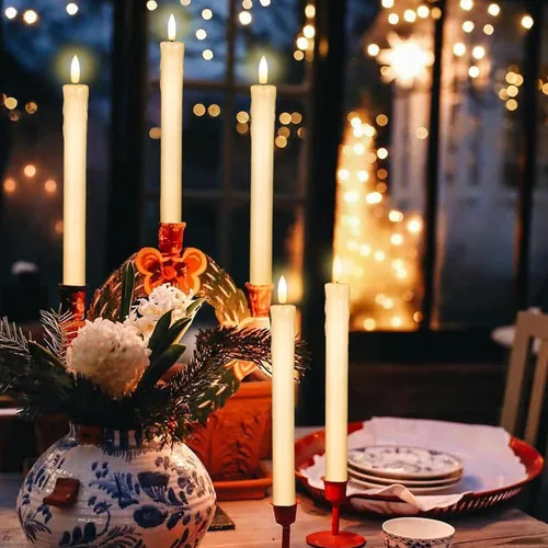 Miniatura 3 de GenSwin Velas cónicas de cera goteo sin llama parpadeantes con control remoto de 10 teclas, funciona con pilas, luz LED cálida 3D para ventana