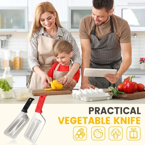 Miniatura 5 de Cuchillo triturador de acero inoxidable, cortador de doble capa, cortador de verduras multifuncional, triturador de repollo, cuchillas afiladas, Rojo