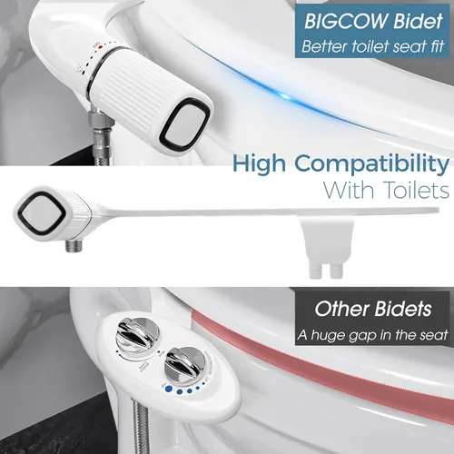 Miniatura 3 de BIGCOW - Accesorio de bidé ultrafino para inodoro, boquilla doble (lavado frontal y trasero), presión de agua fría ajustable y entrada de acero