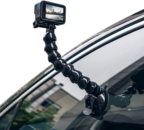Soporte flexible para cámara con ventosa de cuello de cisne compatible con GoPro Hero 13 Negro, Hero 12/11/10/9/8/7/6/5 Negro, DJI Osmo Action 5
