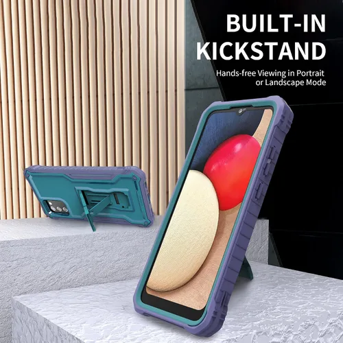 Miniatura 4 de Funda para Samsung Galaxy A02S, protección de grado militar, doble capa, a prueba de golpes, con protector de pantalla HD de vidrio templado y Azul