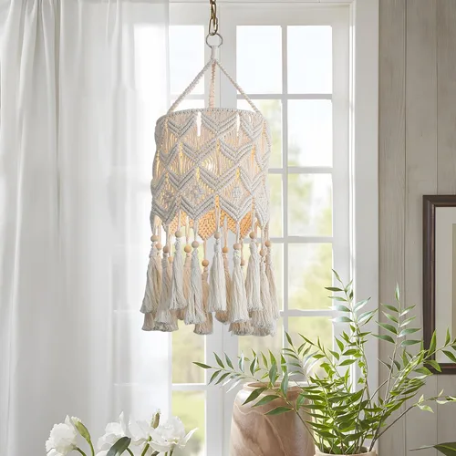 Miniatura 2 de Bioaqua Pantalla de Lámpara Colgante Boho, Luz Colgante de Macramé, Luminaria Boho Hecha a Mano con Cable de Enchufe para Hogar, Sala de Estar
