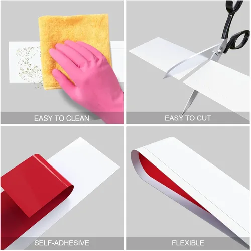 Miniatura 6 de Duzzy Moldura flexible para zócalo, 5 pulgadas de ancho x 60 pies de largo, moldura de goma para despegar y pegar, base de pared de vinilo Blanco