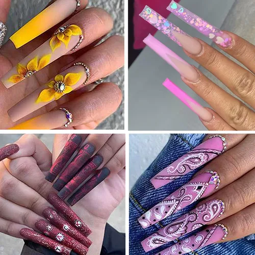 Miniatura 6 de 500 puntas de uñas postizas transparentes extra largas con curva C, puntas de uñas postizas acrílicas XXL con bolsa para salón de uñas y bricolaje