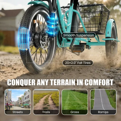 Miniatura 4 de Triciclo eléctrico para adultos, triciclo eléctrico de pico de 1200 W, triciclo plegable con batería extraíble de 468/720/960 Wh, bicicletas 83