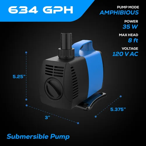 Miniatura 2 de Bomba de agua sumergible y en línea anfibia, 634 GPH, para acuario, estanque, hidroponía, fuente con eje de cerámica, elevación de 6.39 pies, 35 W