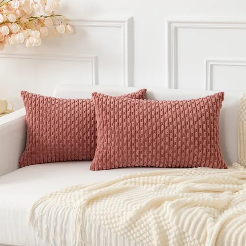 Miniatura 83 de Kevin Textile - Juego de 2 fundas de almohada decorativas de pana de 22 x 22 pulgadas, suaves, estilo bohemio, a rayas, decoración moderna del hogar