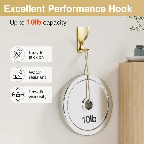Miniatura 6 de pickpiff Ganchos adhesivos de pared para toallas, gancho adhesivo resistente (13 libras), colgador para puerta, baño, dormitorio, armario