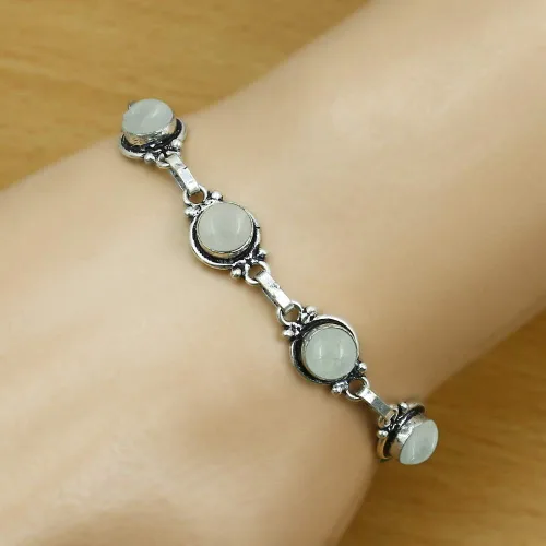 Miniatura 24 de Round Shape Natural & Synthetic Gemstones Silver Plated Bracelets for Women - Vintage Bohemian Style Handmade Birthstone Adjustable Link Bracelet