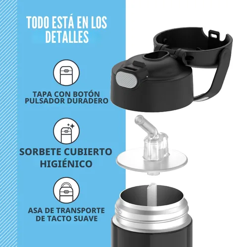 Miniatura 4 de THERMOS FUNTAINER - Botella de agua con pajilla, 12 onzas, botella de agua de acero inoxidable aislada al vacío para niños con tapa, color negro