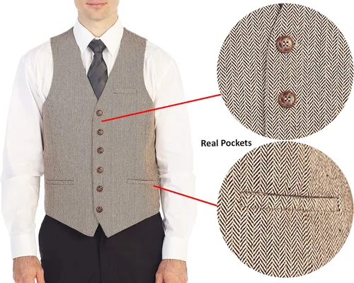 Miniatura 81 de Gioberti Chaleco de tweed formal de 6 botones para hombres
